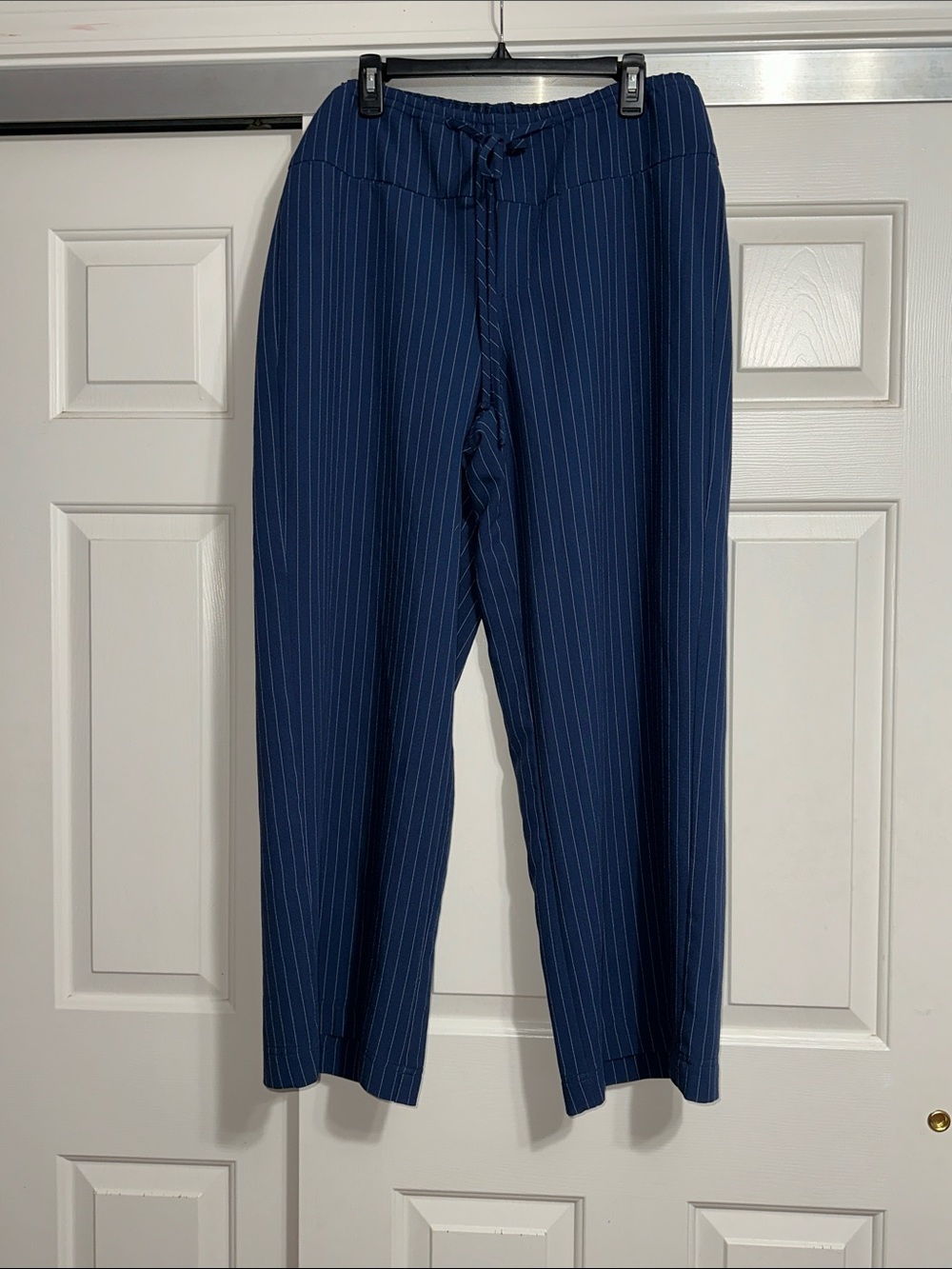 Free People Navy Pinstripe Drawstring Wide Leg Dress Pants
